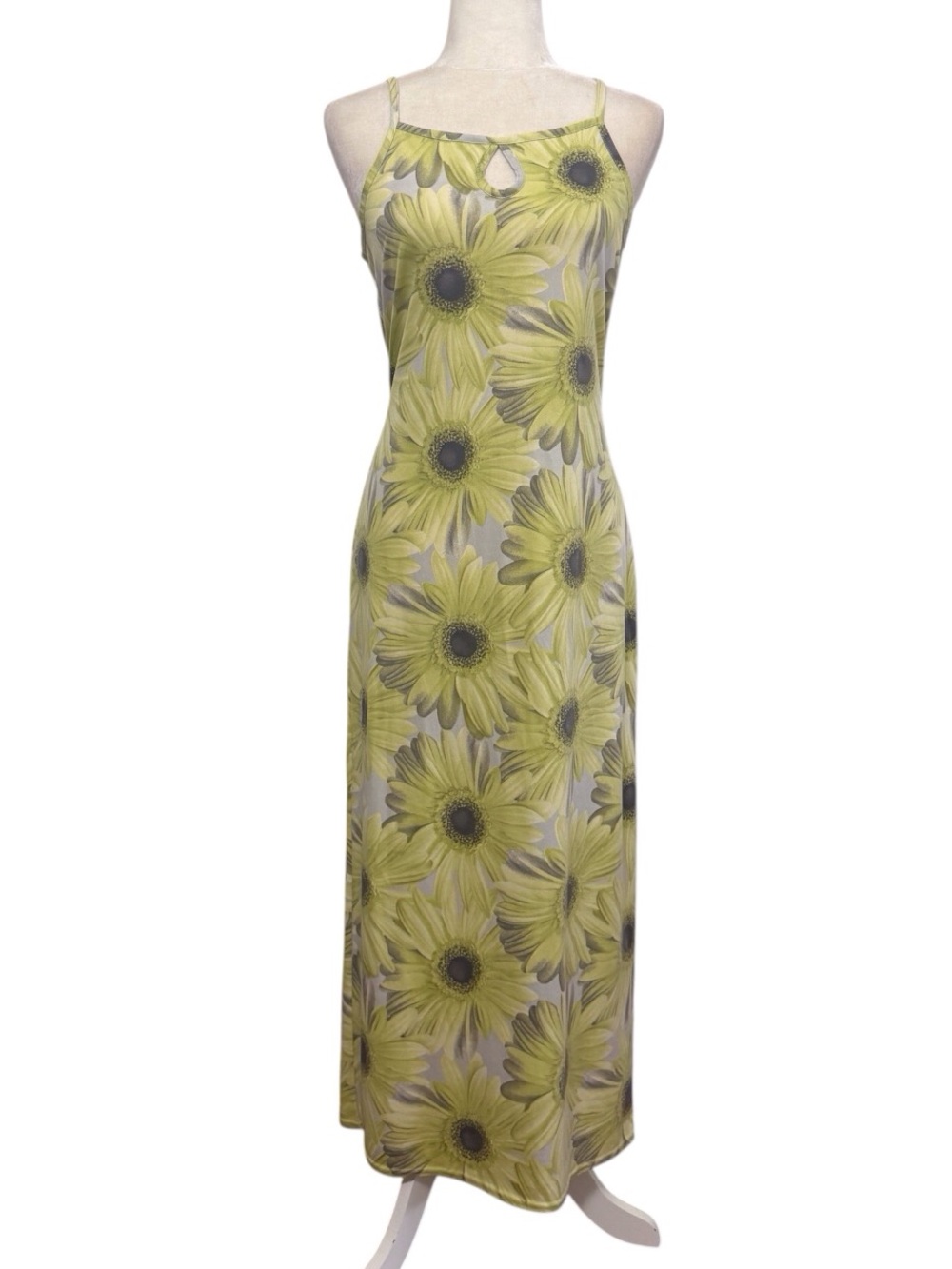 90s Y2K USA Floral Daisy Print Keyhole Maxi Slip Dress